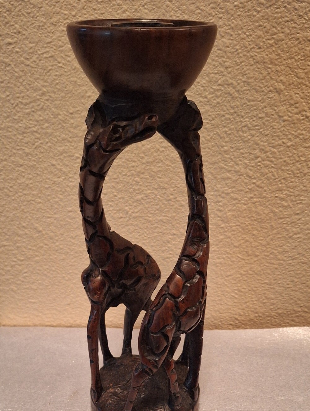 Carved Giraffe Wood Sculpture Candle Holder Decor - Brown